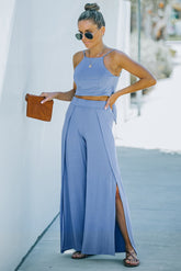 Cropped Tie-Back Cami and Split Pants Set - Shah S. Sahota